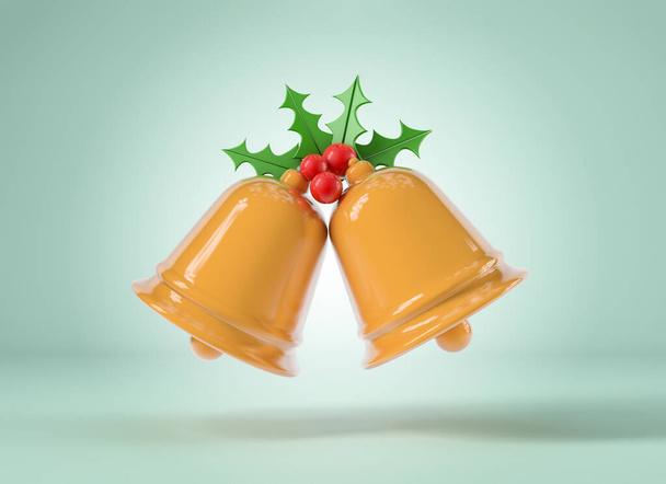 Cloches de Noël sur fond vert, Noël et Nouvel An concept - Photo, image