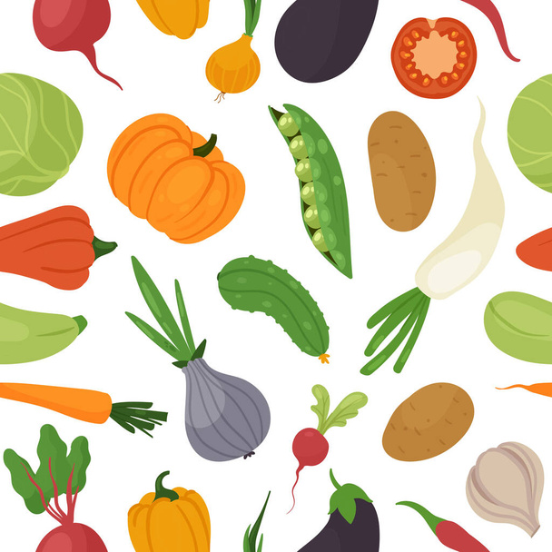 Menú de alimentos orgánicos saludables vegetales para la dieta vegetariana sin costuras patrón de fondo - Vector, Imagen