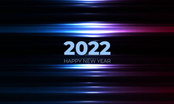 Boldog új 2022 éves fekete háttér kék és rózsaszín izzó fényvonalak - Vektor, kép