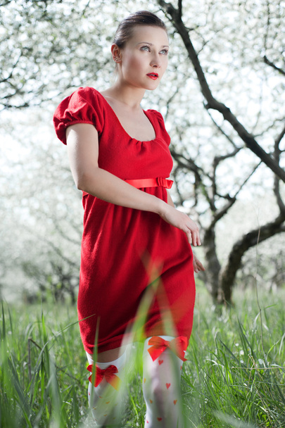 Glamor woman in red dress - Foto, Imagem