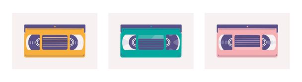 Set of vector video tapes vhs. Flat trendy elements for retro design. - Vector, Image