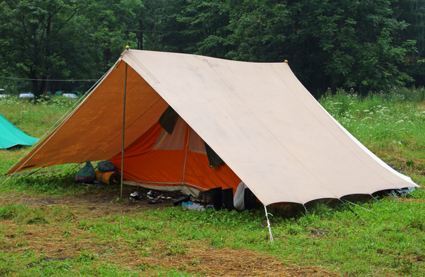 camping tent in a scout camp on the lawn - Photo, Image