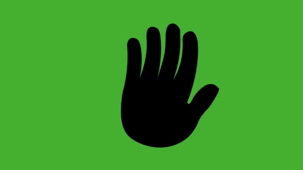 Loop animation της μαύρης σιλουέτας ενός χεριού που κυματίζει σε ένα πράσινο χρωματικό βασικό φόντο - Πλάνα, βίντεο