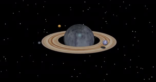Ring bolygó Szaturnusz holdak és csillagok a háttérben - Felvétel, videó