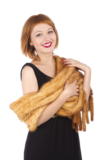 Woman with   fur scarf - Foto, imagen