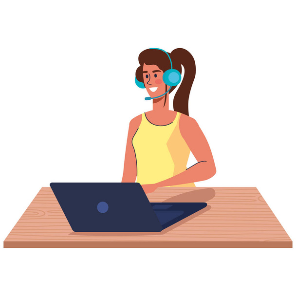 vrouwelijke telemarketer met laptop - Vector, afbeelding