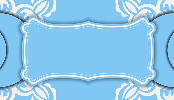 Blue banner with abstract white ornament and place for your logo - Vektör, Görsel