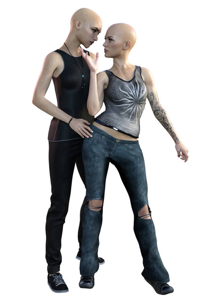 UF Pareja lesbiana caucásica, 3D Rendering, Ilustración 3D - Foto, Imagen