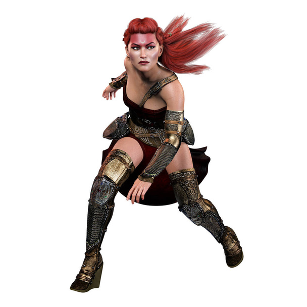 Középkori Fantasy Warrior nő kard elszigetelt fehér háttér, 3D illusztráció, 3D Renderelés - Fotó, kép
