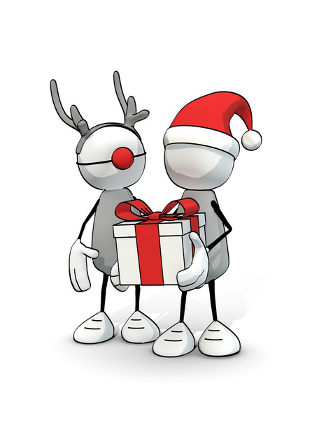 yarım yamalak adam Noel Baba şapkası ve Rudolph'un ren geyiği ile hediye kutusu - Fotoğraf, Görsel