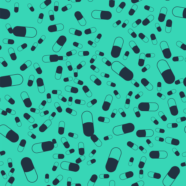 Negro icono de la píldora del sueño patrón inconsútil aislado sobre fondo verde. Vector - Vector, imagen
