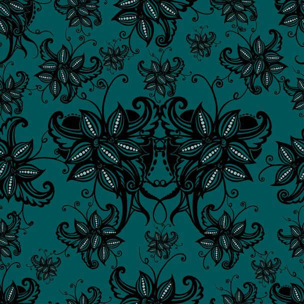 abstract dark green floral pattern, seamless background - Vector, afbeelding