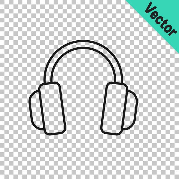 Linha preta Headphones ícone isolado em fundo transparente. Fones de ouvido. Conceito para ouvir música, serviço, comunicação e operador. Vetor - Vetor, Imagem