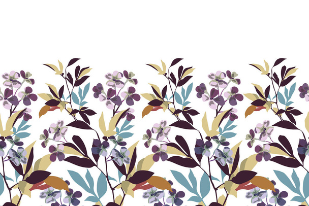 Vector floral seamless pattern, border. Delicate purple flowers. - Vector, Image