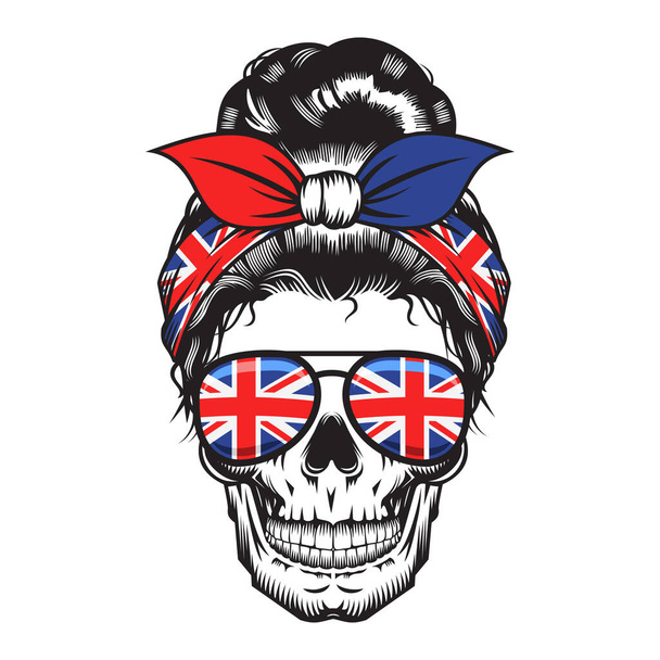 Головной убор Skull Mom England британского дизайна на белом фоне. Хэллоуин. логотипы черепа или иконы. векторная иллюстрация. - Вектор,изображение