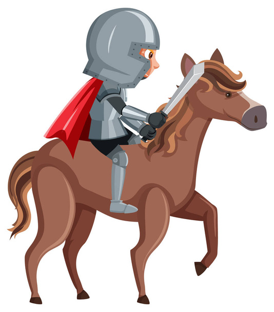 Knight riding horse cartoon character on white background illustration - Vector, Image