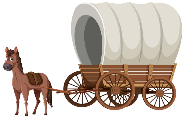 Carrozza medievale in legno con illustrazione a cavallo - Vettoriali, immagini