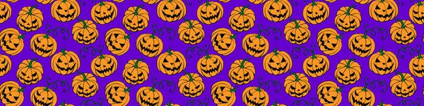 Vector Seamless pattern with pumpkins, Jack o Lantern. Halloween backgrounds and textures in flat doodle style, isolated. - Vector, Image