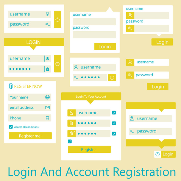 user interface login and account registration - Vetor, Imagem