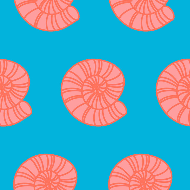 Naadloos patroon zeeschelp roze blauw, tegels voor textiel decoratie, verpakking en behang, vector illustratie achtergrond - Vector, afbeelding