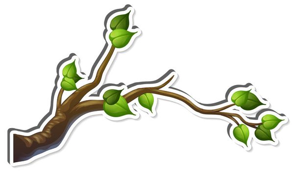 Tree branch with some leaves sticker on white background illustration - Vector, Image