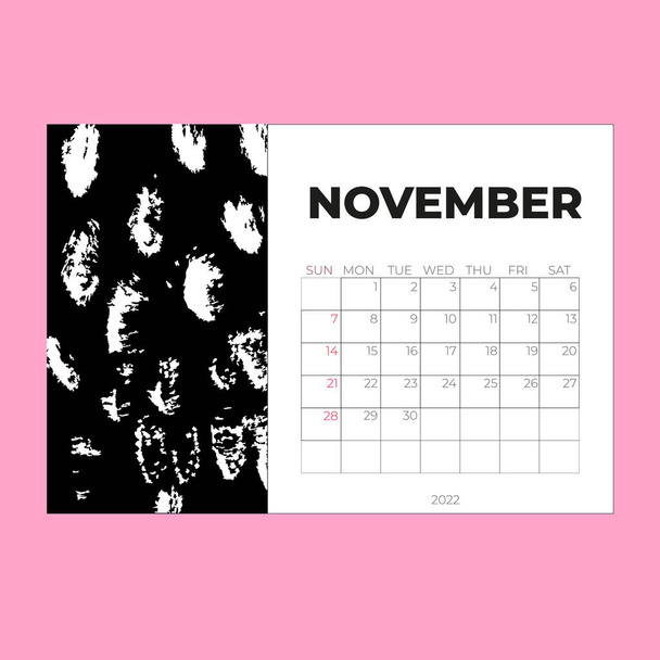 Calendar for November 2022. Flat style. Week starts on Sunday. Vector - Vector, Image