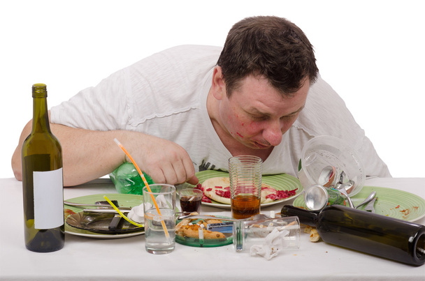 Heavy drinker slept in plate - Photo, Image