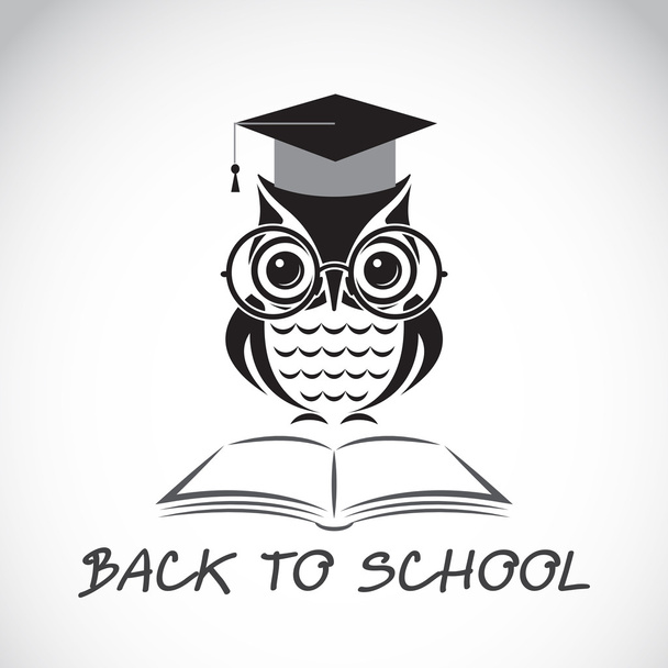 Vector image of an owl glasses with college hat and book - Vector, Image