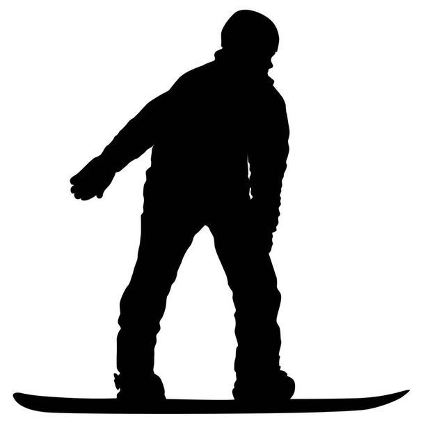 Fekete sziluettek snowboardosok ábrán fehér háttér. - Vektor, kép
