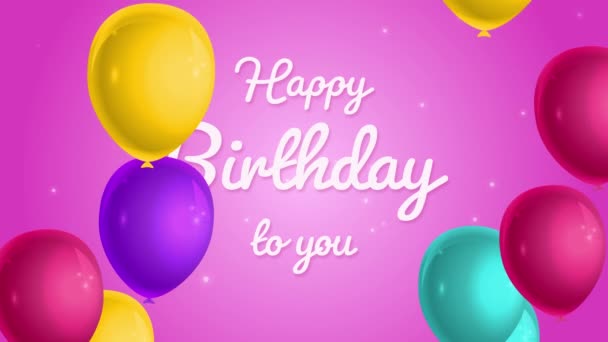 Happy Birthday  With Colorful Flying Balons on Pink Background Sameles Loop. Motion Graphics Featuring Happy Birthday Animated Shapes and Particles. Can Be Used By Screen Saver on Your Birthday Party - Footage, Video