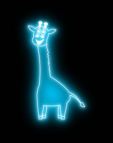 Modrá žirafa na černém pozadí s modrým světelným efektem, jako je noční neonové osvětlení - ilustrace - Fotografie, Obrázek