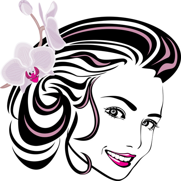 Retrato de uma mulher bonita com orquídea no cabelo
 - Vetor, Imagem