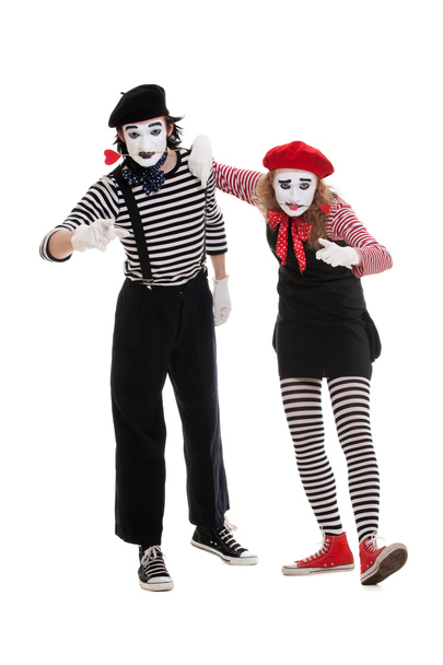 Portret van mimespelers in gestreepte kostuums - Foto, afbeelding