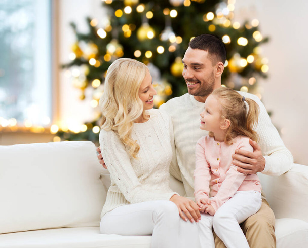happy family at home over christmas tree - Photo, Image