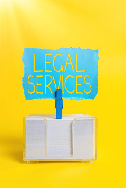 Conceptual caption Legal Services. Business concept Providing access to justice Fair trial Law equality Colorful Idea Presentation Displaying Fresh Thoughts Sending Message - Photo, Image