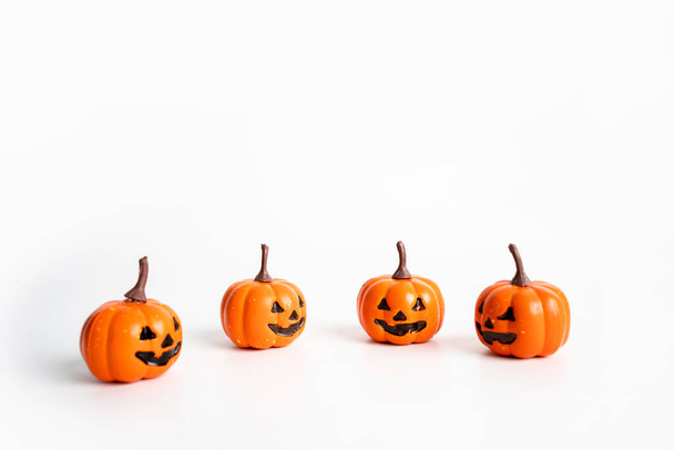 Orange pumpkins halloween decorate on white background. Use for halloween concept. - Photo, image