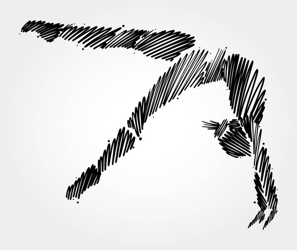 Tekening van een turner in beweging, gemaakt van schetsvormige penseelstreken - Vector, afbeelding