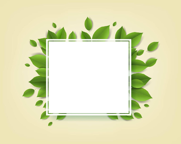 Green Leaves With White Banner - Wektor, obraz
