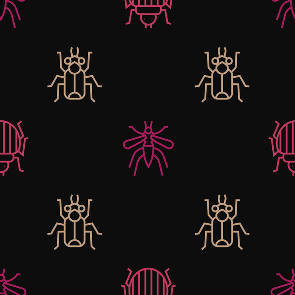 Définir la ligne Colorado scarabée, insecte scarabée et moustique sur un motif sans couture. Vecteur - Vecteur, image