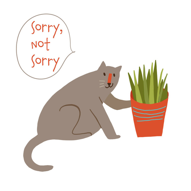 かわいいいたずらな猫植物の鍋をノック申し訳ありません - ベクター画像