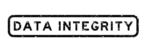 Grunge nero dati integrità parola sigillo di gomma quadrata timbro su backgroun bianco - Vettoriali, immagini