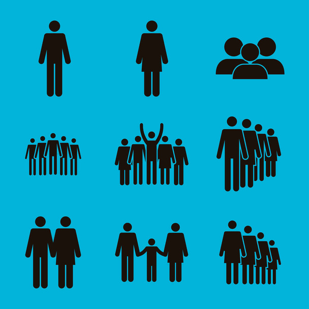 neuf silhouettes de population icônes - Vecteur, image