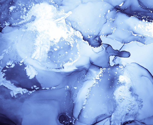 Water Inkt Verf. Art Flow Achtergrond. Blauw - Foto, afbeelding