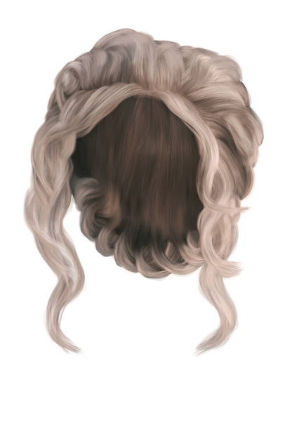Fantasia medieval updo cabelo no fundo branco isolado, renderização 3d, ilustração 3d - Foto, Imagem
