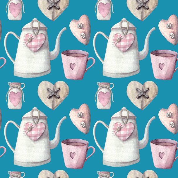 Valentines romantic seamless pattern watercolor hand painted - Foto, Imagem