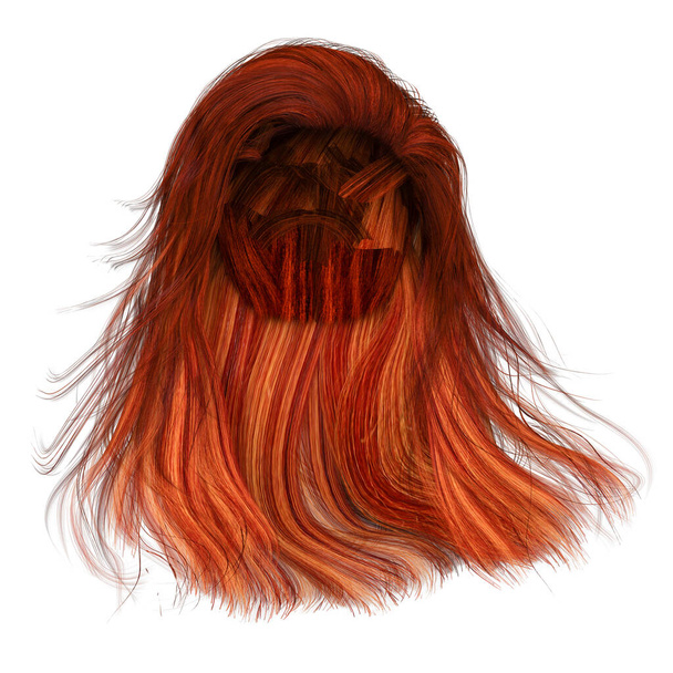 3d render, ilustração 3d, fantasia cabelo longo no fundo branco isolado - Foto, Imagem