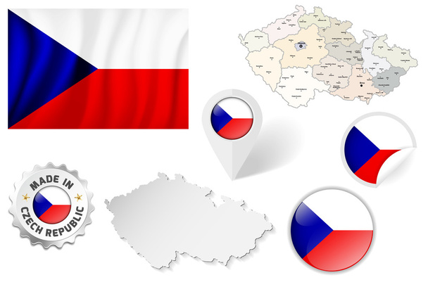Állítsa be a zászlók, térképek stb, Cseh Köztársaság - elszigetelt fehér - Vektor, kép