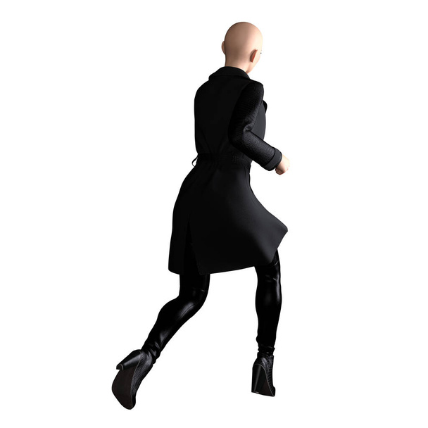 Кавказька жіноча траншея Sillhouette with Gun on Isolated White Background, 3D Rendering 3D ілюстрація - Фото, зображення