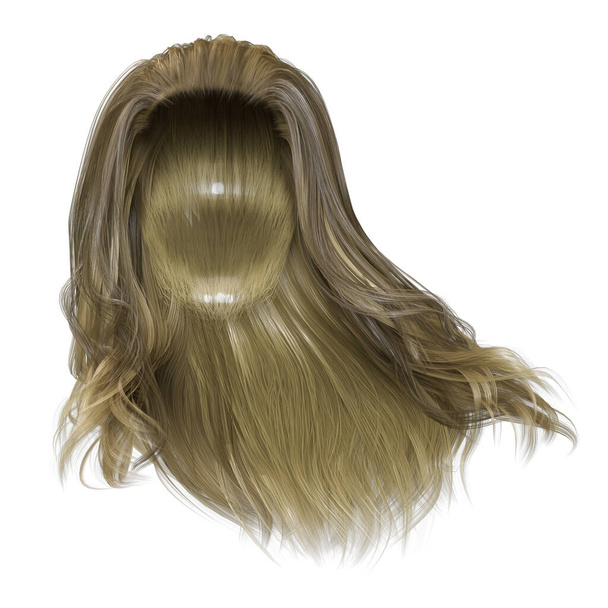 3d render, 3d ilustración, fantasía pelo largo sobre fondo blanco aislado - Foto, Imagen