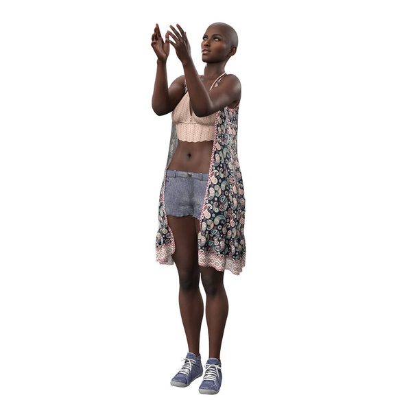 Urban Fantasy POC Woman on Isolated White Background, 3D Rendering, 3D illustration - Fotografie, Obrázek
